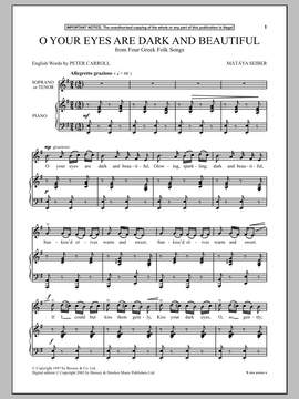 Mátyás Seiber: O Your Eyes Are Dark And Beautiful (from Four Greek Folk Songs)