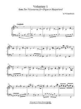 William Boyce: Voluntary 1 In D Major From 10 Voluntaries For Harpsichord