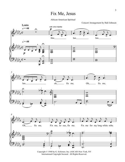 Hall Johnson: Fix Me, Jesus (D-flat)