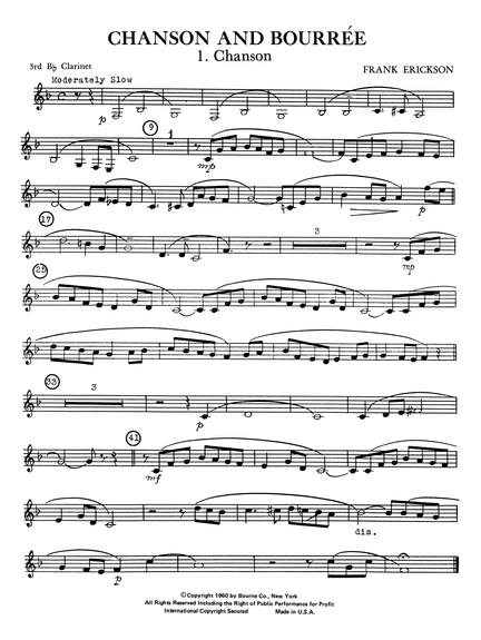 Frank Erickson: Chanson And Bourree - 3rd Bb Clarinet