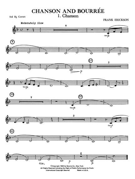 Frank Erickson: Chanson And Bourree - 3rd Bb Cornet