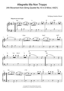 Wolfgang Amadeus Mozart: Allegretto Ma Non Troppo (4th Movement from String Quartet No.15 In D Minor, K421)