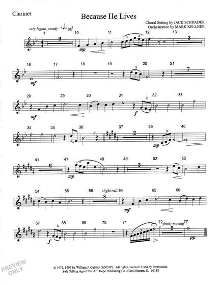 Mark Kellner: Because He Lives - Clarinet