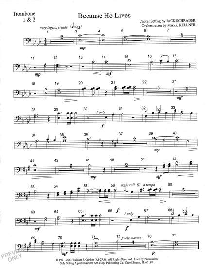 Mark Kellner: Because He Lives - Trombone 1 & 2
