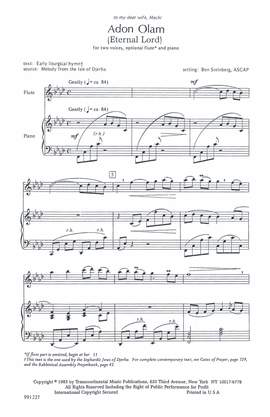 Ben Steinberg: Adon Olam (Lord Of The World) 2 Voices, Optional Flute, Keyboard