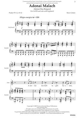 Steve Cohen: Adonai Malach Satb, Solo, Keyboard Sacred Chroal
