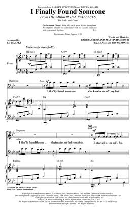 Barbra Streisand and Bryan Adams: I Finally Found Someone (arr. Ed Lojeski)