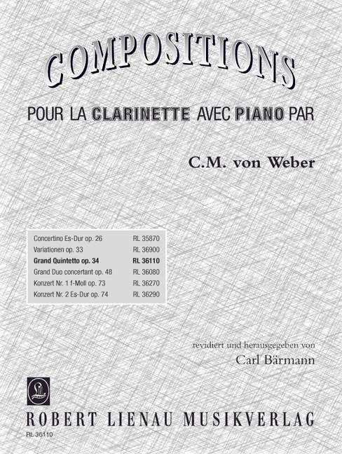 Weber C Clarinet Quintet In B Flat Op 34 Presto Music