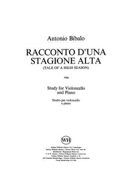 Antonio Bibalo: Racconto D'una Stagione Alta