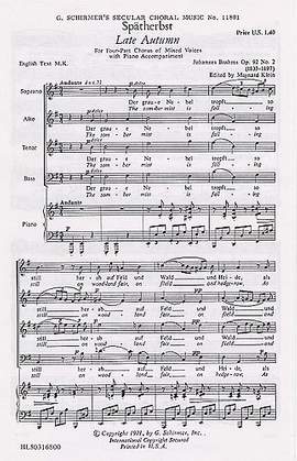 Johannes Brahms: Spatherbst Late Autumn German English