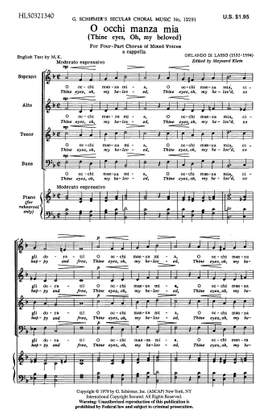 Orlando di Lasso: O Occhi Manza Mia (Thine Eyesoh,My Beloved)