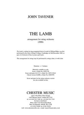 John Tavener: The Lamb (String Orchestra Version) Score