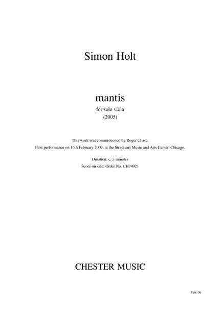 Simon Holt: Mantis (Solo Viola)