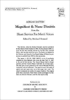 Batten: Magnificat and Nunc Dimittis from the Short Service