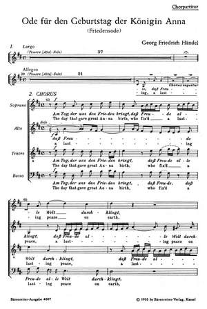 Handel, GF: Ode for the Birthday of Queen Anne (HWV 74) (G-E) (Urtext)