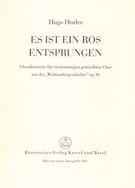 Distler, H: Es ist ein Ros entsprungen (from Christmas Story, Op.10) (G)