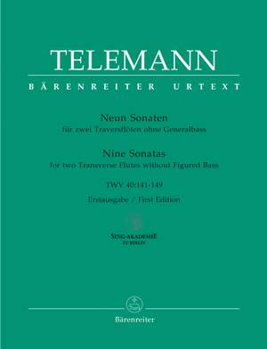 Telemann, G: Sonatas (9) for two Flutes without Bass (TWV 40: 141-149) (Urtext)