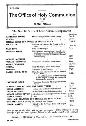 Frank Adlam: The Office Of The Holy Communion In D