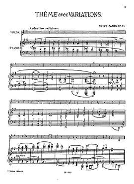 Theme With Variations For Violin And Piano