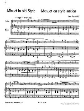 Minuet In Old Style For Violin And Piano