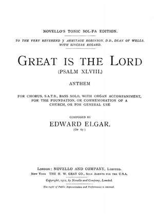 Edward Elgar: Great Is The Lord - Psalm 48 (Bass Solo/SATB)