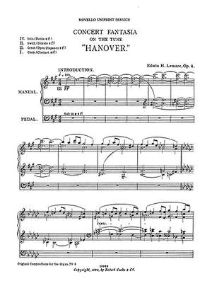 Edwin H. Lemare: Concert Fantasia To Tune 'Hanover'