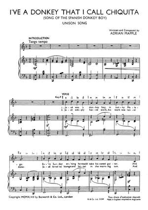 A. Mapple: I've A Donkey Called Chiquita Unison/Piano