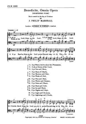 J. Philip Marshall: J Benedicite Omnia Opera D Min Satb