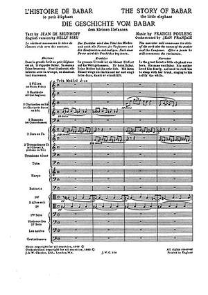 Francis Poulenc: L'Histoire De Babar (Full Score)