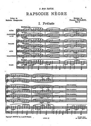 Francis Poulenc: Rhapsodie Negre (Full Score)