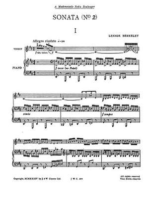 Lennox Berkeley: Sonata For Violin and Piano No.2, Op.1