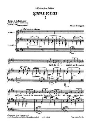 Arthur Honegger: Quatre Poemes for Medium Voice and Piano