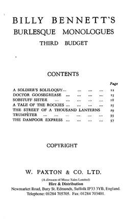 Billy Bennett: Third Budget Of Burlesque Monologue