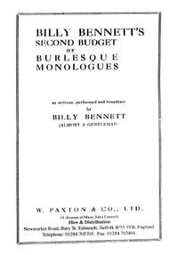 Billy Bennett: Budget of Burlesque Monologues 2nd Edition