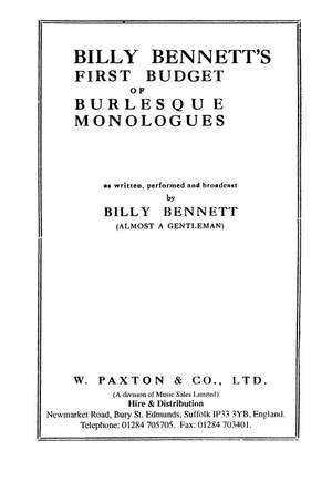 Billy Bennett: First Budget Of Burlesque Monologue