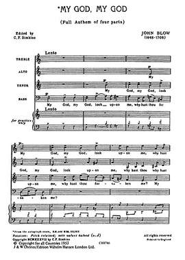John Blow: My God, My God, Look Upon Me for SATB Chorus