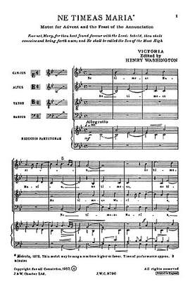 Tomás Luis de Victoria: Ne Timeas Maria for SATB Chorus
