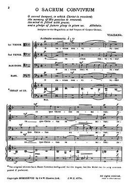 Lodovico Grossi da Viadana: O Sacrum Convivium for TTBB Chorus