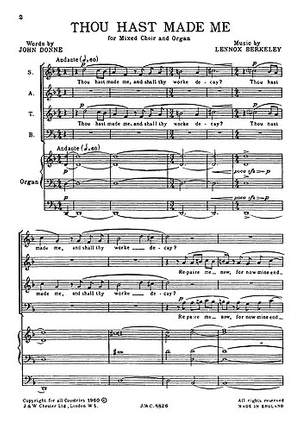 Lennox Berkeley: Thou Hast Made Me Op.55 No.1 for SATB Chorus