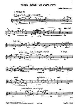 John Exton: Three Pieces for Oboe Solo