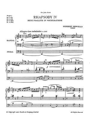 Herbert Howells: Rhapsody IV And Prelude De Profundis for Organ