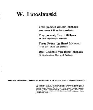 Witold Lutoslawski: Trois Poemes D'henri Michaux
