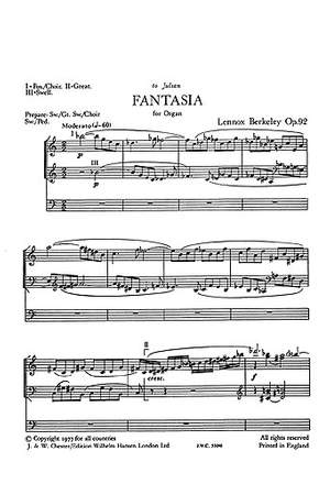 Lennox Berkeley: Fantasia For Organ Op.92