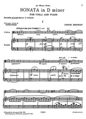 Lennox Berkeley: Sonata In D Minor For Viola and Piano
