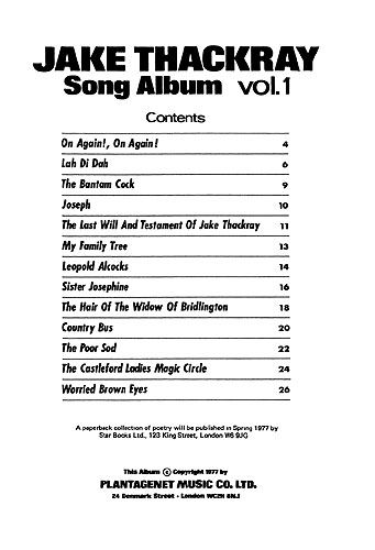 Jake Thackray: Jake Thackray: Song Album Vol.1