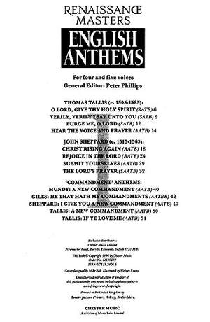 John Sheppard_Nathaniel Giles_Thomas Tallis_William Mundy: Anthems By Tallis, Sheppard And Contemporaries