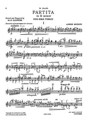 Antony Hopkins: Partita In G Minor Solo Violin