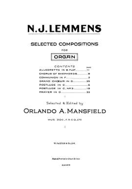 Nicolas-Jacques Lemmens: Selected Compositions Organ
