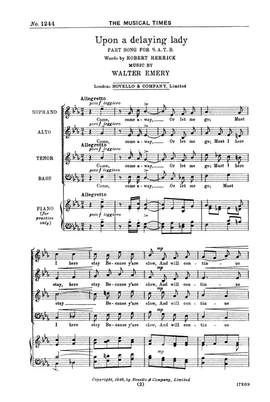 Walter Emery: Upon A Delaying Lady