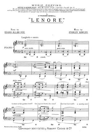 Stanley Hawley: Lenore Recitation Piece No.14 Speaker And Piano